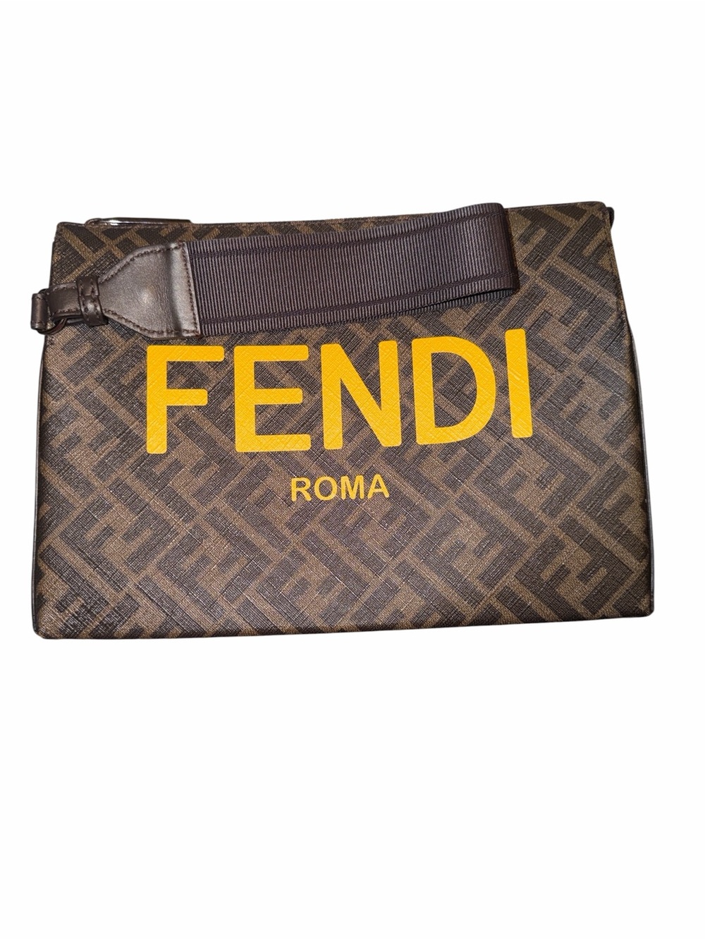Authentic Fendi Leather Unisex Brown & Yellow Clutch - Picture 3 of 16